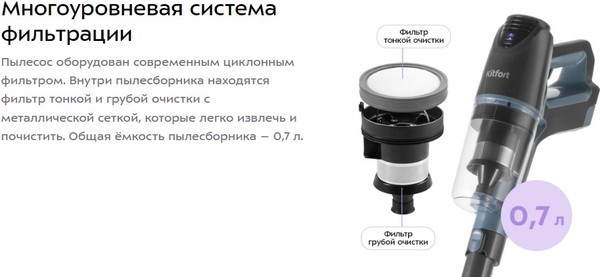 Вертикальный пылесос Kitfort КТ-5355- фото10