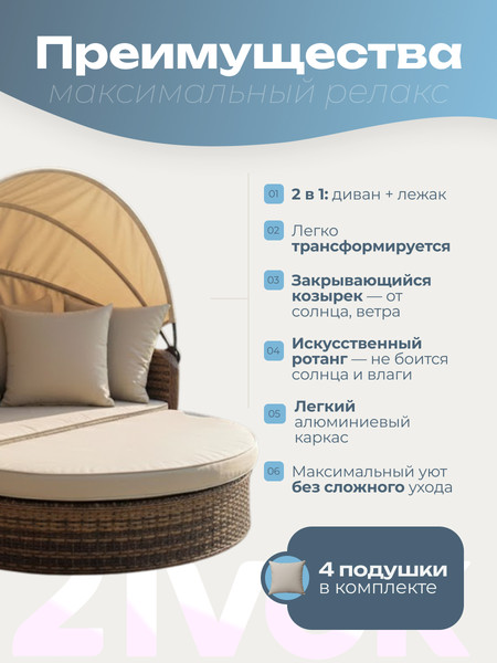 Диван садовый Sundays Garden трансформер c козырьком / BSTDB950- фото2