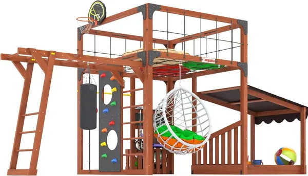 Игровой комплекс Савушка Куб–4 с подушками и качелями Кокон / С-КУБ-04-МХГ-ПДШ-ККН- фото