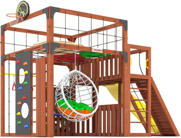 Игровой комплекс Савушка Куб–3 с подушками и качелями Кокон / С-КУБ-03-МХГ-ПДШ-ККН- фото