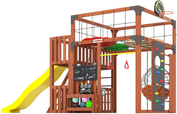 Игровой комплекс Савушка Куб–3 с подушками и качелями Кокон / С-КУБ-03-МХГ-ПДШ-ККН- фото2