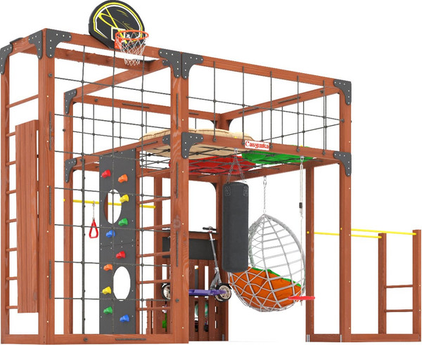 Игровой комплекс Савушка Куб–2 с подушками и качелями Кокон / С-КУБ-02-МХГ-ПДШ-ККН- фото