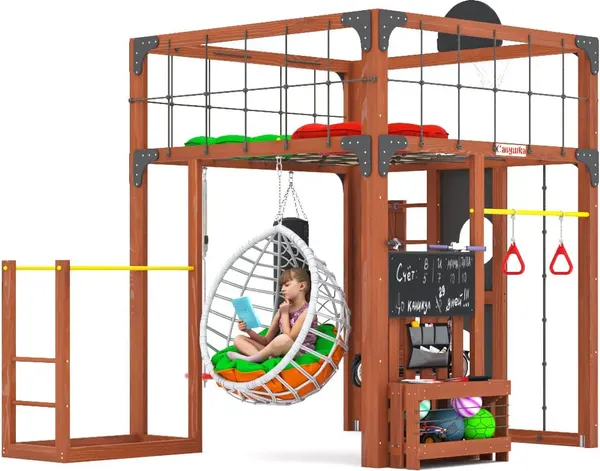 Игровой комплекс Савушка Куб–1 с подушками и качелями Кокон / С-КУБ-01-МХГ-ПДШ-ККН- фото