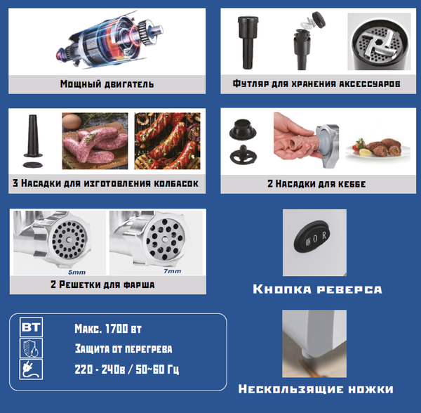 Мясорубка электрическая Renova MG170-R1WC- фото3