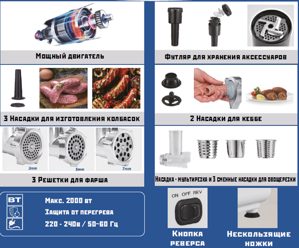 Мясорубка электрическая Renova MG200-R1WL- фото3