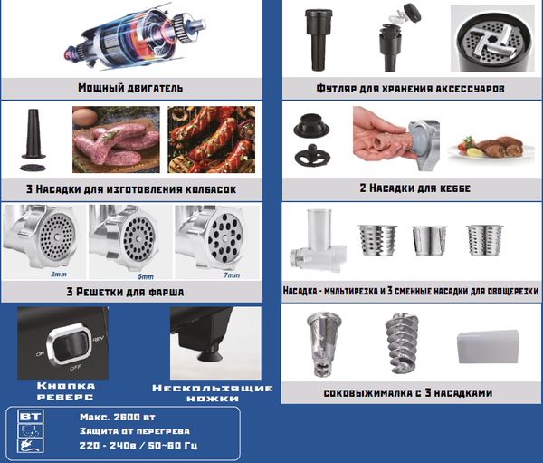 Мясорубка электрическая Renova MG260-R1BP- фото3