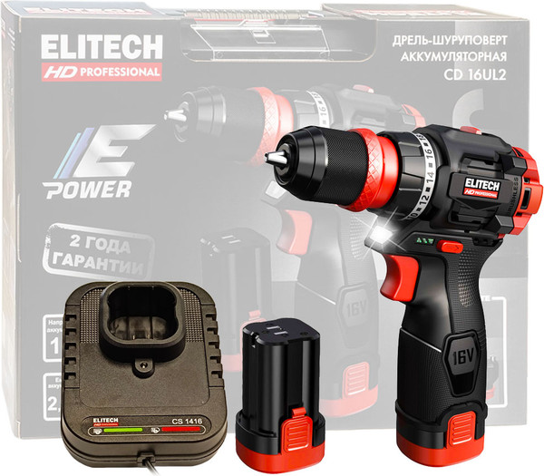 Аккумуляторная дрель-шуруповерт Elitech CD 16UL2 / 214224- фото