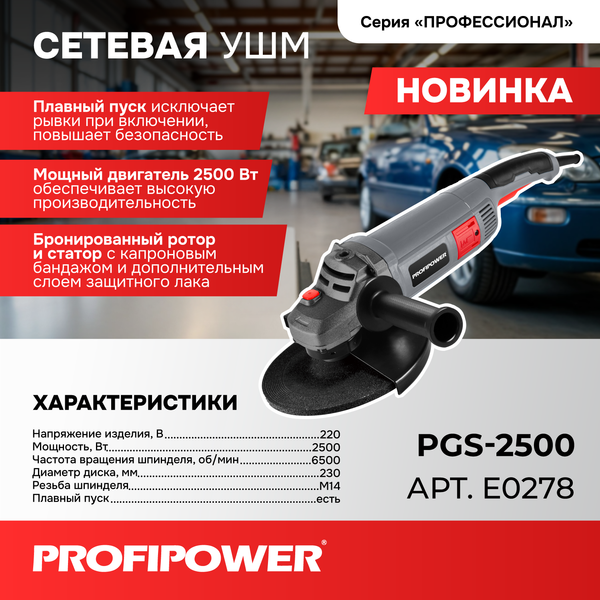 Угловая шлифовальная машина Profipower PGS-2500 / E0278- фото2