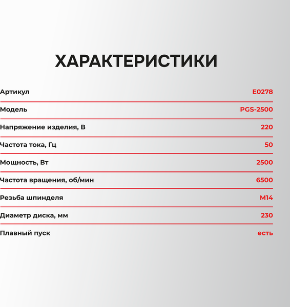 Угловая шлифовальная машина Profipower PGS-2500 / E0278- фото3