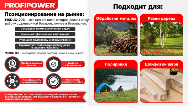 Пила цепная аккумуляторная Profipower MKDUC-20V / E0114- фото7