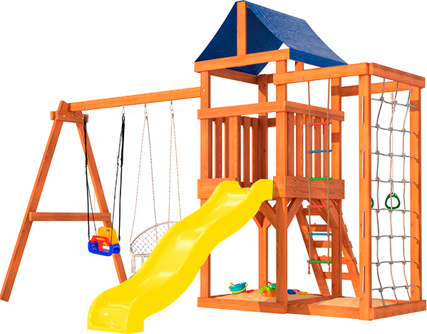 Игровой комплекс National Tree Company Cо стенкой для лазания, качелями и плетенным креслом / ДНПМ-9- фото2