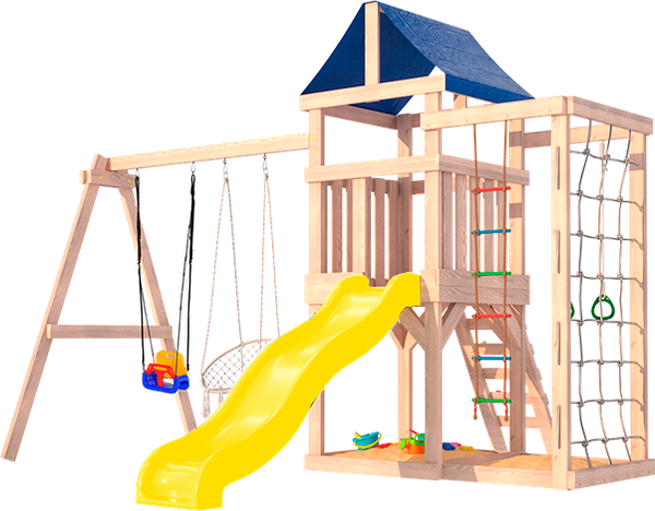 Игровой комплекс National Tree Company Со стенкой для лазания, качелями и плетенным креслом / ДНПМ-10- фото