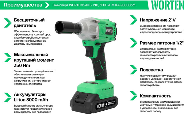Гайковерт WORTEN КА-90000331- фото7