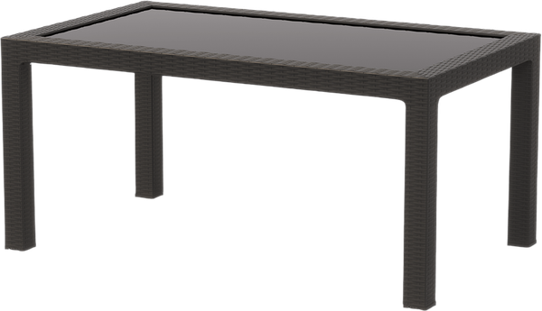 Стол пластиковый Ellastik Plast Rattan прямоугольный со стеклом 160х95- фото