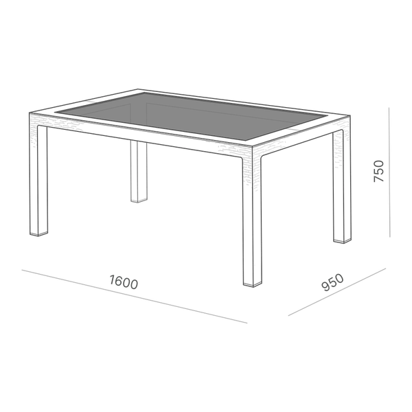 Стол пластиковый Ellastik Plast Rattan прямоугольный со стеклом 160х95- фото2