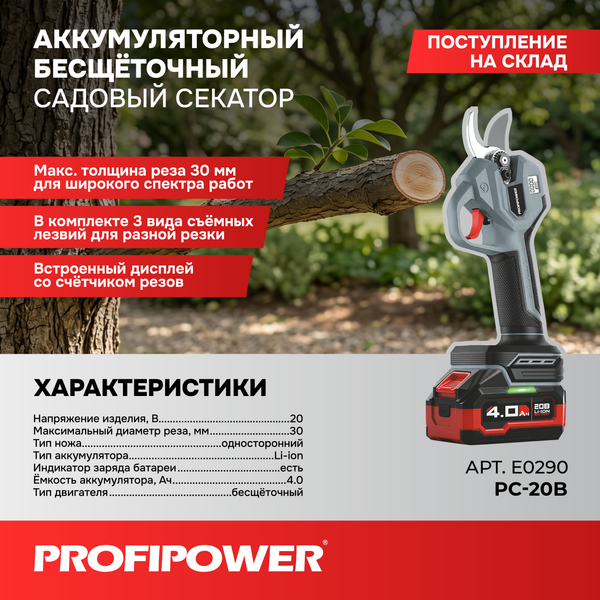 Секатор аккумуляторный Profipower PC-20B / E0290- фото2