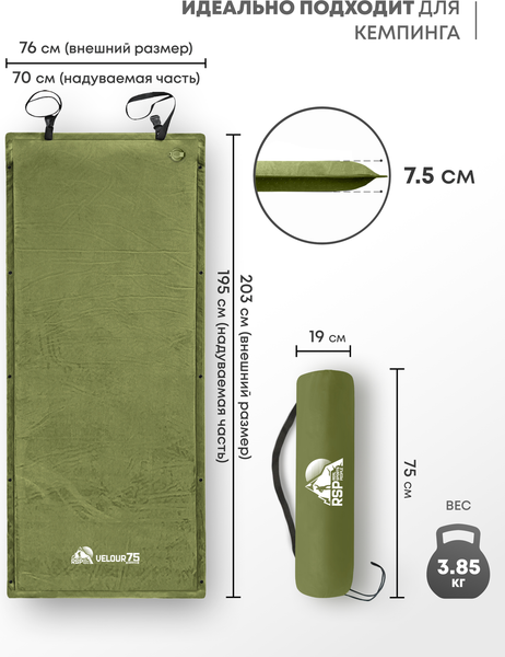 Туристический коврик RSP Outdoor Velour 75 / M-VEL-75-OLGN- фото5