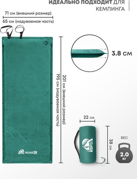Туристический коврик RSP Outdoor Velour 38 / M-VEL-38-GN- фото4