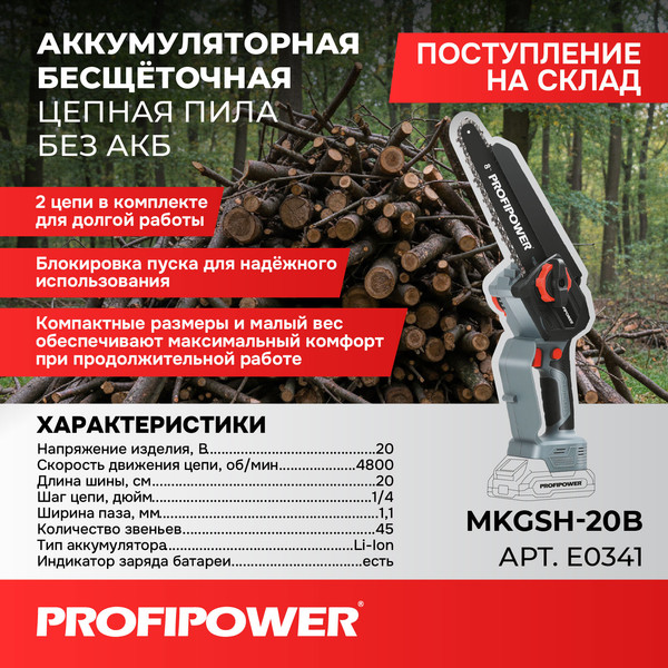 Пила цепная аккумуляторная Profipower MKGSH-20B / E0341- фото2