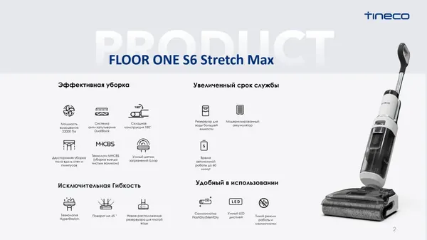 Вертикальный пылесос Tineco Floor One S6 Stretch Max / FW630500RU- фото7