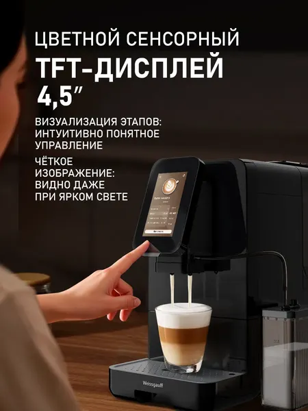 Кофемашина Weissgauff WCM-345 TFT Automatic Touch Cappuccino Nero WiFi- фото5
