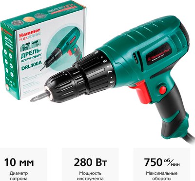 Дрель-шуруповерт Hammer Flex DRL400A- фото2