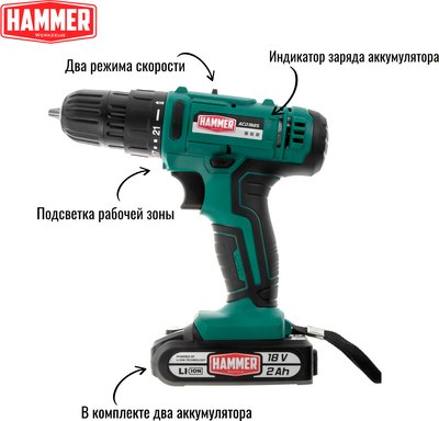 Аккумуляторная дрель-шуруповерт Hammer Flex ACD18BS- фото3