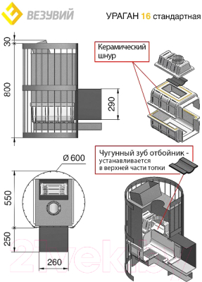 Печь-каменка Везувий Ураган Стандарт 16 (ДТ-4)- фото2