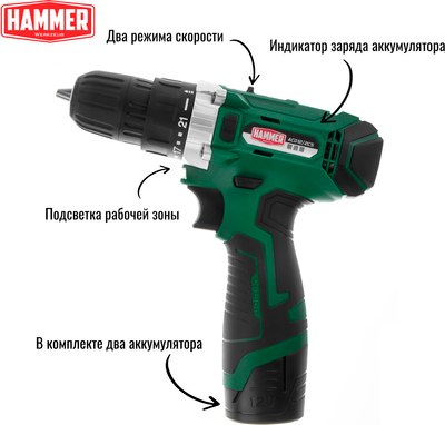 Аккумуляторная дрель-шуруповерт Hammer Flex ACD12/2CS (630797)- фото3