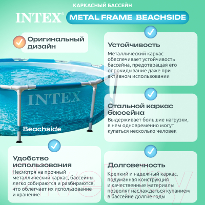 Каркасный бассейн Intex Metal Frame Beachside / 28208 (305х76)- фото4