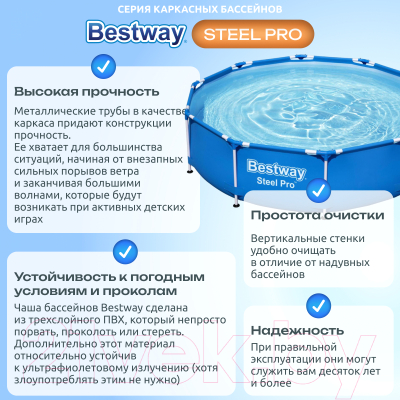 Каркасный бассейн Bestway Steel Pro 56677- фото3
