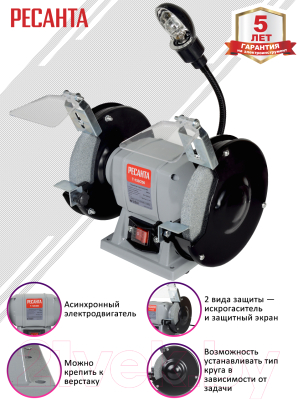 Точильный станок Ресанта Т-150/250 (75/7/2)- фото6