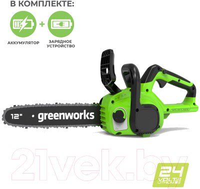 Электропила цепная Greenworks GD24CS30 бесщеточная 24V 30см / 2007007UA- фото2