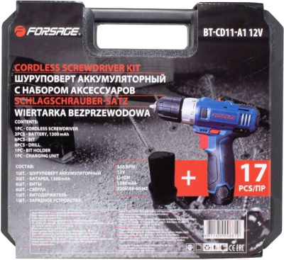 Аккумуляторная дрель-шуруповерт Forsage BT-CD11-A1 12V (с набором аксессуаров)- фото3