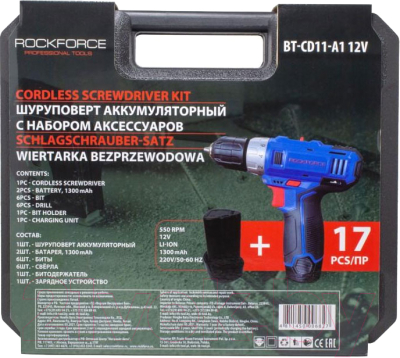 Аккумуляторная дрель-шуруповерт RockForce BT-CD11-A1 12V (с набором аксессуаров)- фото4