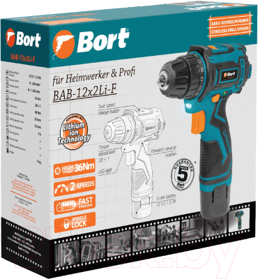 Аккумуляторная дрель-шуруповерт Bort BAB-12x2Li-F (93413083)- фото6