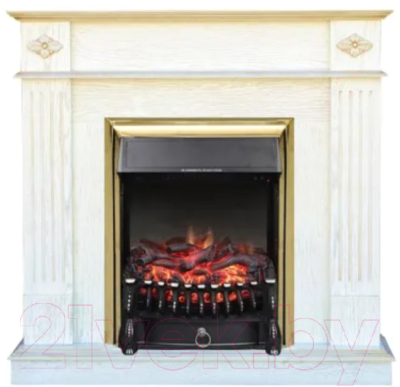 Каминокомплект Смолком Brighton + Fobos FXM Brass BLT-999B-5M(BR) (белый дуб/патина золото)