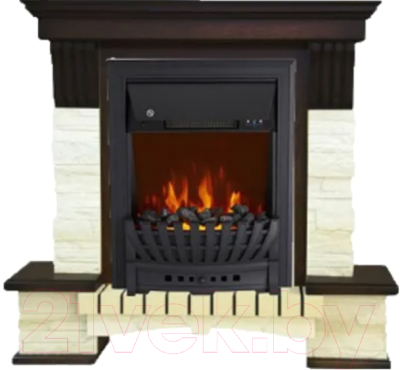 Каминокомплект Смолком Stone Montebello + Aspen Black (махагон коричневый антик)- фото