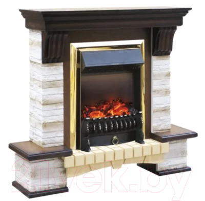 Каминокомплект Смолком Stone Montebello + Fobos FXM Brass BLT-999B-5M(BR) (дуб антик)- фото2