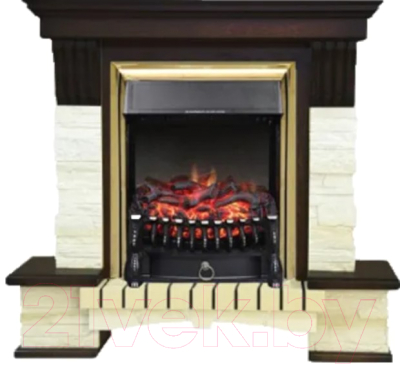 Каминокомплект Смолком Stone Montebello + Fobos FXM Brass BLT-999B-5M(BR) (махагон коричневый антик)- фото