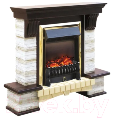 Каминокомплект Смолком Stone Montebello + Fobos FXM Brass BLT-999B-5M(BR) (махагон коричневый антик)- фото2