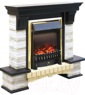 Каминокомплект Смолком Stone Montebello + Fobos FXM Brass BLT-999B-5M(BR) (темный орех)- фото