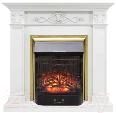 Каминокомплект Смолком Verona Corner + Majestic FXM Brass BLT-999А-3M(BR) (белый дуб/патина золото)- фото