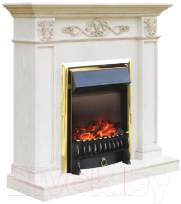 Каминокомплект Смолком Verona + Fobos FXM Brass BLT-999B-5M(BR) (белый дуб/патина золото)