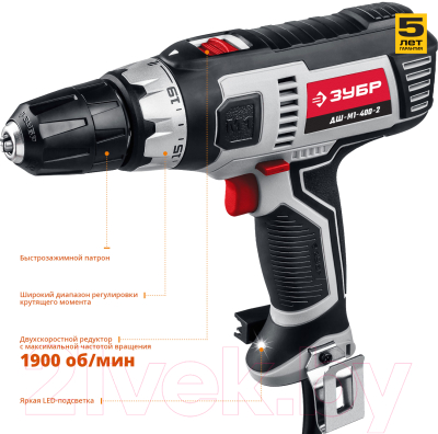 Дрель-шуруповерт Зубр ДШ-М1-400-2- фото2