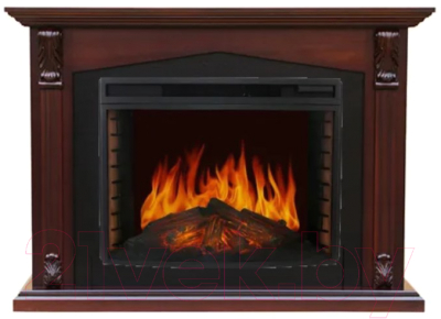 Каминокомплект Смолком Praga FS33/FS33W + Dioramic 33 LED FX (махагон коричневый антик/черный)