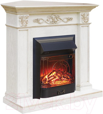 Каминокомплект Смолком Verona Corner + Fobos-s Lux BL LT (белый дуб/патина золото)
