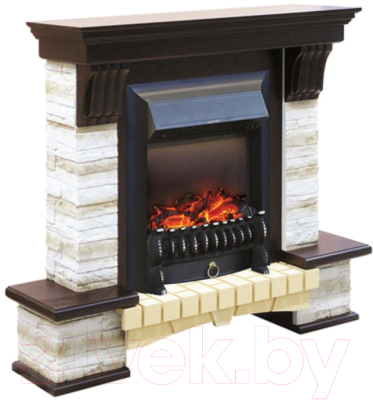 Каминокомплект Смолком Stone Montebello + Fobos-s Lux BL LT (махагон коричневый антик)- фото2