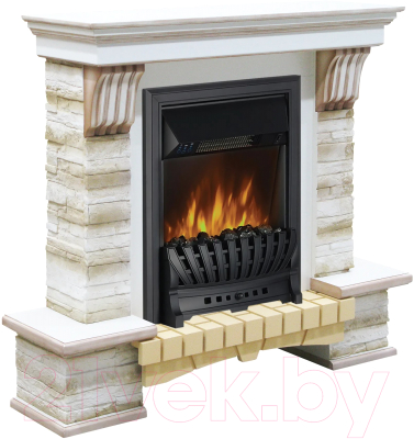 Каминокомплект Смолком Stone Montebello + Aspen Black (белый ваниль/патина коричневая)