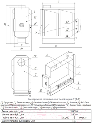 Печь отопительная Теплодар Т-100 (1.1)- фото2